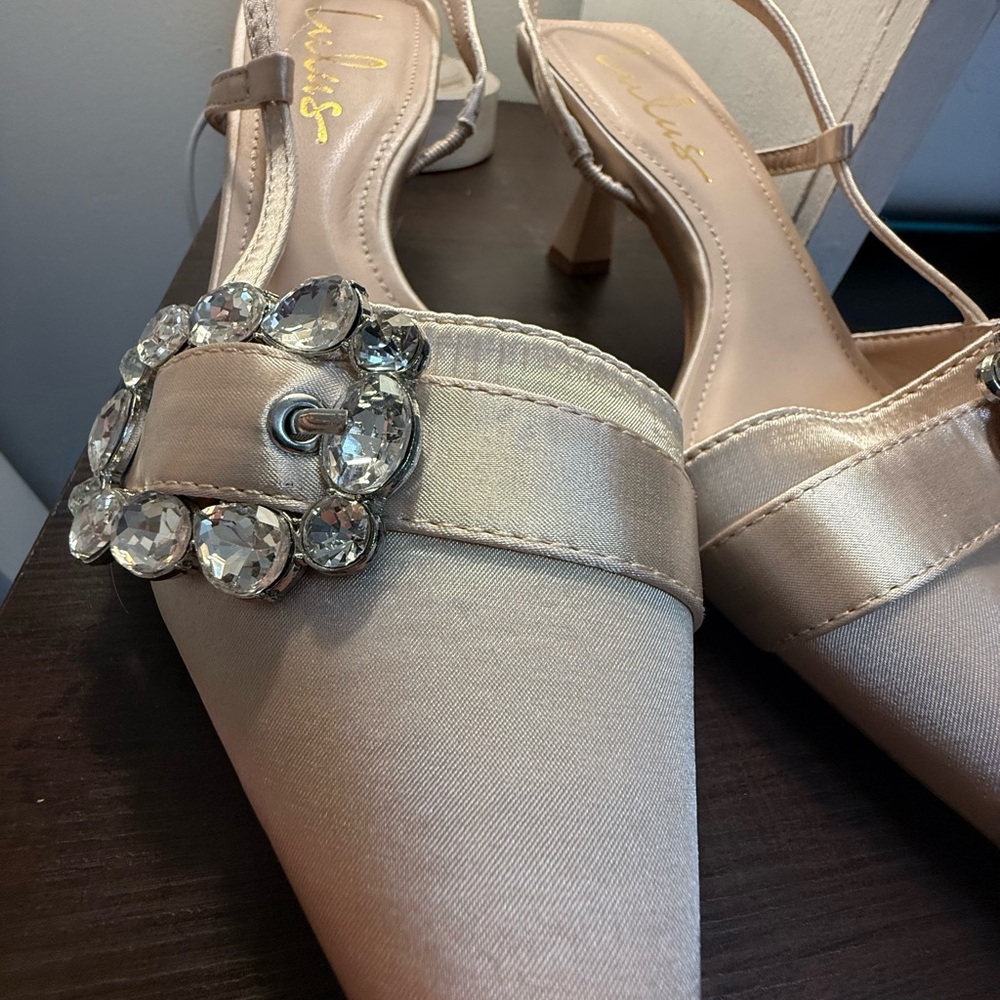 Lulu's Satin Slingback Heels with Crystal Buckle Wedding pumps